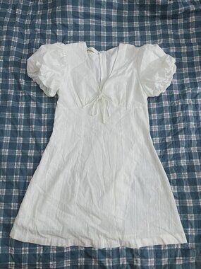 White Puff Sleeve Mini Dress